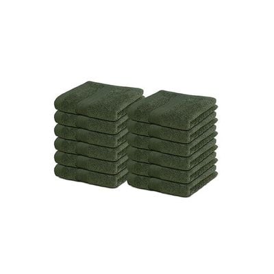 Ideal Home 100% Cotton 12 pc Face Towel Set Army Green