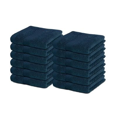 Ideal Home 100% Cotton 12 pc Face Towel Set Navy Blue