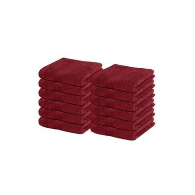 Ideal Home 100% Cotton 12 pc Face Towel Set Burgandy