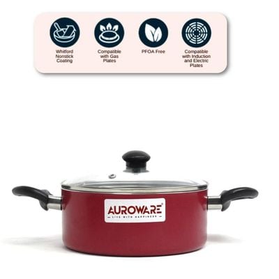 Auroware 9 Pcs Non Stick Cookware Pots and Pans Set Aluminium Dishwasher safe 2 Casserole with lid 1 Saucepan with Lid 1 Frying pan 2 Kitchen Utensils