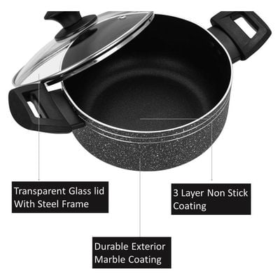 Auroware 11 Pcs Non Stick Cookware Pots and Pans Set Aluminium Dishwasher safe 3 Casserole with lid 1 Saucepan with Lid 1 Frying pan 2 Kitchen Utensils