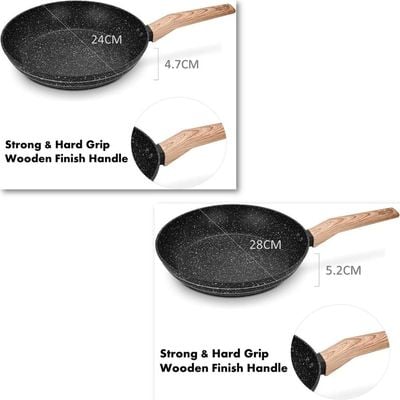 Auroware 3 Pcs Non Stick Frying Pan Set Forged Aluminium Dishwasher safe Kitchen Cookware PFOA Free 2 Fry pan and 1 Slotted Spoon