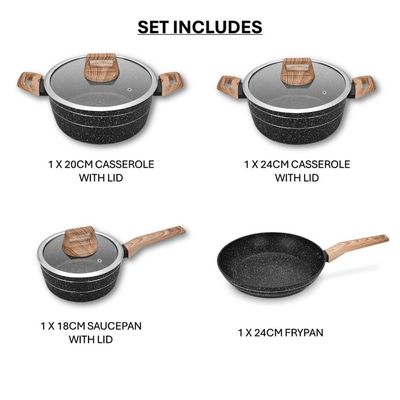 Auroware 7 Pcs Non Stick Cooking Pots and Pan Set Forged Aluminium Dishwasher safe Kitchen Cookware PFOA Free 2 Casserole and 1 Saucepan with lid 1 Fry pan