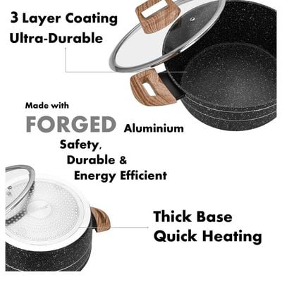 Auroware 8 Pcs Non Stick Cooking Pots and Pan Set Forged Aluminium Kitchen Cookware PFOA Free 1 Casserole and 1 Saucepan with Lid 2 Frying pan 1 Wok pan with Lid