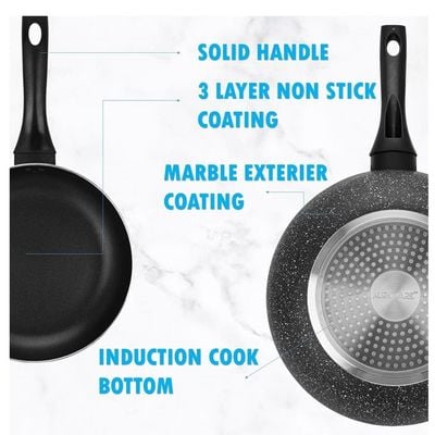 Auroware 9 Pcs Non Stick Cooking Pots and Pan Set Pressed Aluminium Kitchen Cookware PFOA Free 2 Casserole and 1 Saucepan with Lid 1 Frying pan 2 Kitchen Utensils