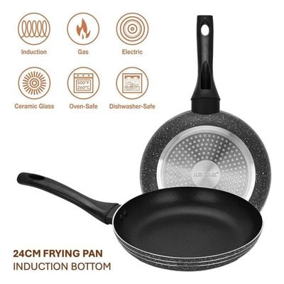 Auroware 9 Pcs Non Stick Cooking Pots and Pan Set Pressed Aluminium Kitchen Cookware PFOA Free 2 Casserole and 1 Saucepan with Lid 1 Frying pan 2 Kitchen Utensils