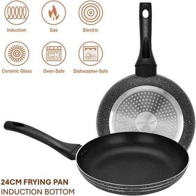 Auroware 5 Pcs Non Stick Cooking Pots and Pan Set Pressed Aluminium Kitchen Cookware PFOA Free 1 Casserole and 1 Saucepan with Lid 1 Frying pan 