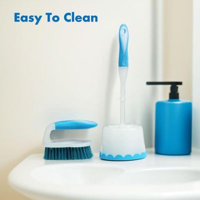 Clean & Care Toilet Brush with Holder and Scrub Brush Set Long Handle Bathroom Toilet Cleaning (ASSORTED)