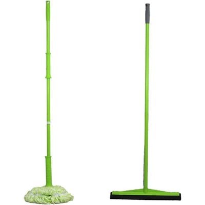 Clean & Care Combo Pack Spin Mop & Floor Squeegee Cleaning for Home Kitchen Bathroom Office Durable and Long lasting (Assorted)