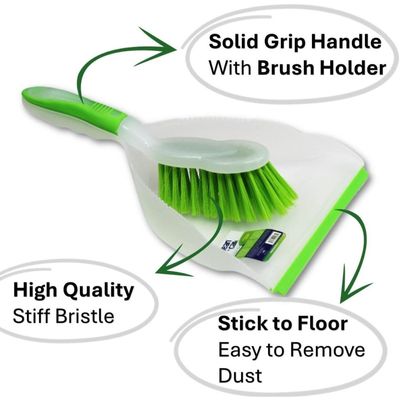 Clean & Care Cleaning Set Dust Pan with Brush Holder Dish Brush Scrubbing Brush with Handle and Hand Wiper - Window Squeegee (ASSORTED)