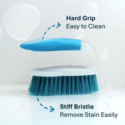 Clean & Care Cleaning Set Dust Pan with Brush Holder Dish Brush Scrubbing Brush with Handle and Hand Wiper - Window Squeegee (ASSORTED)