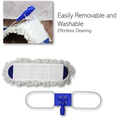 Clean & Care Cotton Flat Mop with Stick Adjustable Handle Home Kitchen Office Cleaning Long handle Reusable Easy to clean (40CM)