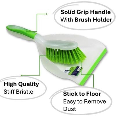 Clean & Care Indoor Broom and Dustpan with Brush for Cleaning Home Kitchen Strong Handle Stiff Bristles Multipurpose use Office clean (Assorted)