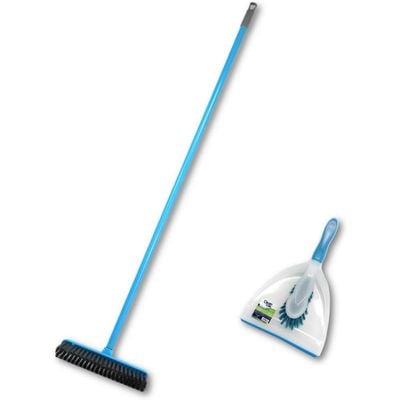 Clean & Care Indoor Broom and Dustpan with Brush for Cleaning Home Kitchen Strong Handle Stiff Bristles Multipurpose use Office clean (Assorted)