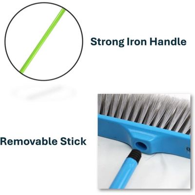 Clean & Care Indoor Broom with Iron Stick Durable Stiff Bristle Best to Clean for Home Kitchen Office (Assorted)