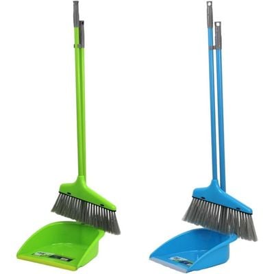 Clean & Care Dustpan with Broom Set Long Handle Household Cleaning tools Home Kitchen Stand up broom Sweeping Floor (ASSORTED)