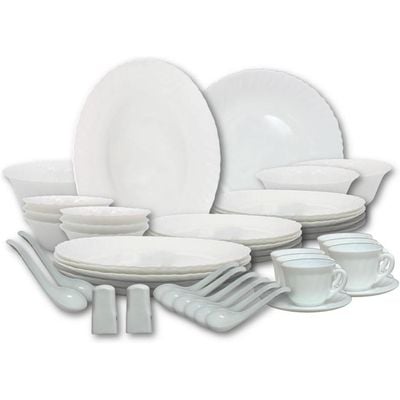 Melrich 50 Piece Opalware Dinnerware Set 6 Dinner plate 6 Dessert Plate 6 Soup Plate 6 Bowl 6+6 Cup & Saucer 6 Soup spoon 2 Shaker 2 Curry Ladle 2 Curry Bowl 1 Serving Plate 1 Serving Bowl