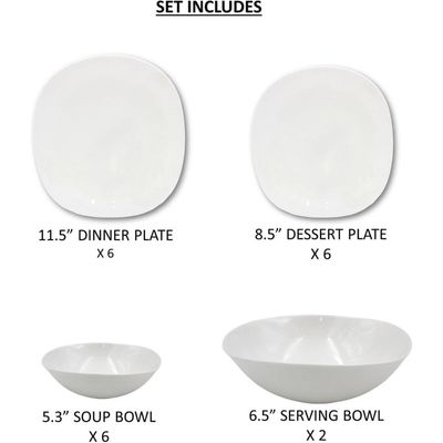 Melrich 20 Pcs Opal ware Dinner set Dishwasher safe Microwave safe 6 Dinner Plate 6 Dessert plate 6 Bowls 2 Medium Bowl BPA Free Scratch Resistance