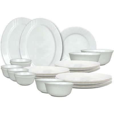 Melrich 38 Piece Opalware Dinner Set 8 Dinner Plate, 8 Dessert Plate, 8 Soup Plate, 8 Bowl, 2 Serving plate, 2 Serving bowl, 2 Medium Bowl Dishwasher safe, Microwave safe