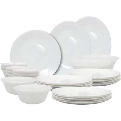 Melrich 38 Piece Opalware Dinner Set 8 Dinner Plate, 8 Dessert Plate, 8 Soup Plate, 8 Bowl, 2 Serving Plate, 2 Serving Bowl, 2 Medium Bowl Microwave Safe Scratch Resistance