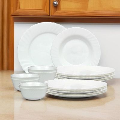 Melrich 12 Piece Opal ware Dinner Set Dishwasher Safe Microwave Safe BPA Free Dinner Plate Dessert Plate Serving Bowl Medium and Soup Bowl Serving Plate