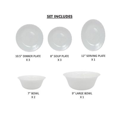 Melrich 12 Piece Opal ware Dinner Set Dishwasher Safe Microwave Safe BPA Free Dinner Plate Dessert Plate Serving Bowl Medium and Soup Bowl Serving Plate