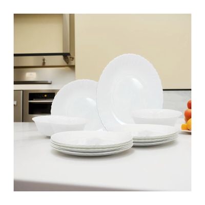 Melrich 12 Piece Opal ware Dinner Set Dishwasher Safe Microwave Safe BPA Free Dinner Plate Dessert Plate Serving Bowl Medium and Soup Bowl Serving Plate