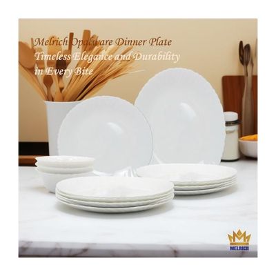 Melrich 12 Piece Opal ware Dinner Set Dishwasher Safe Microwave Safe BPA Free Dinner Plate Dessert Plate Serving Bowl Medium and Soup Bowl Serving Plate