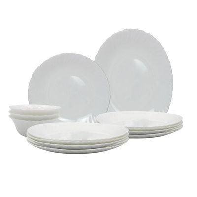 Melrich 12 Piece Opal ware Dinner Set Dishwasher Safe Microwave Safe BPA Free Dinner Plate Dessert Plate Serving Bowl Medium and Soup Bowl Serving Plate