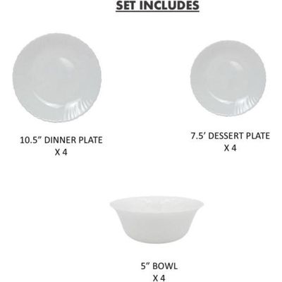 Melrich 12 Piece Opal ware Dinner Set Dishwasher Safe Microwave Safe BPA Free Dinner Plate Dessert Plate Serving Bowl Medium and Soup Bowl Serving Plate