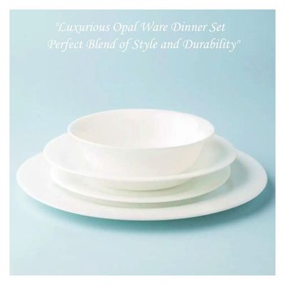 Melrich 12 Piece Opal ware Dinner Set Dishwasher Safe Microwave Safe BPA Free Dinner Plate Dessert Plate Serving Bowl Medium and Soup Bowl Serving Plate