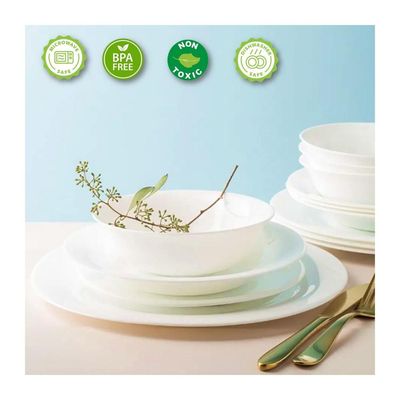 Melrich 12 Piece Opal ware Dinner Set Dishwasher Safe Microwave Safe BPA Free Dinner Plate Dessert Plate Serving Bowl Medium and Soup Bowl Serving Plate