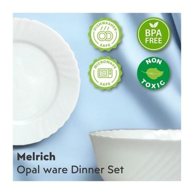 Melrich 27 Piece Dinner set 6 Dinner plate, 6 Dessert plate, 6 Soup plate, 6 Bowl, 2 Serving Plate, 1 Serving Bowl Dishwasher Microwave safe Scratch Resistance