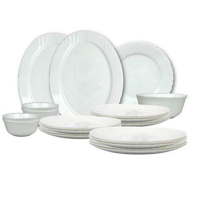 Melrich 27 Piece Dinner set 6 Dinner plate, 6 Dessert plate, 6 Soup plate, 6 Bowl, 2 Serving Plate, 1 Serving Bowl Dishwasher Microwave safe Scratch Resistance