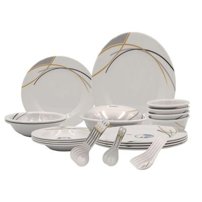 Melrich 20 piece Melamine Dinner Set 6 Dinner plates, 6 Soup plates, 6 Rice bowl, 2 Salad Bowl, Dishwasher safe, Storng and Durable Long lasting material