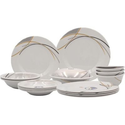 Melrich 12 Pcs Melamine Dinner set Dinnerware Set Durable and Long lasting Dishwasher Safe, 3 Dinner Plate, 3 Bowls, 3 Soup Plate, 3 Salad Bowl