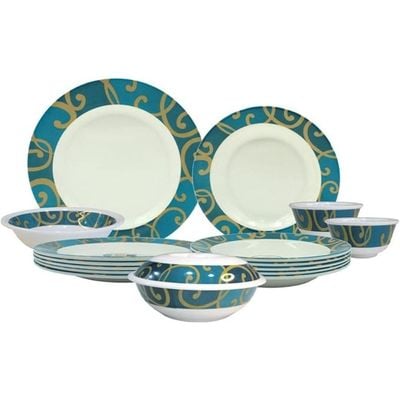 Melrich 16 Pcs Melamine Dinner set Dinnerware Set Durable and Long lasting Dishwasher Safe, 4 Dinner Plate, 4 Bowls, 4 Soup Plate, 2 Salad Bowl, 1 Lid bowl, 1 Serving plate