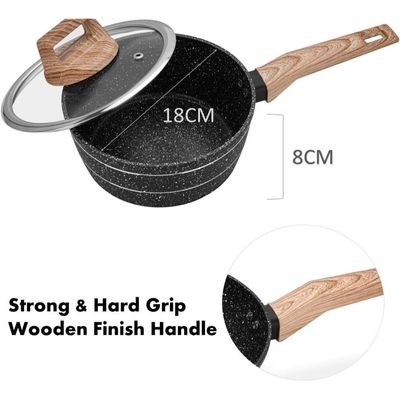 Auroware Non Stick 18 cm Milk Pan Tawa Black, Aluminum, Three Layer Coating, Strong and Durable Ideal for Milk, Tea, Coffee