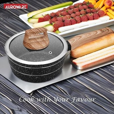 Auroware Non Stick 18 cm Milk Pan Tawa Black, Aluminum, Three Layer Coating, Strong and Durable Ideal for Milk, Tea, Coffee