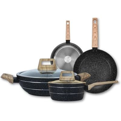 Auroware 5 Piece Non Stick Cookware Set, Forged Aluminium, Frying pan, Saucepan with Lid, Wok pan with Lid, Dishwasher Safe, PFOA Free, Durable and Strong Frypan