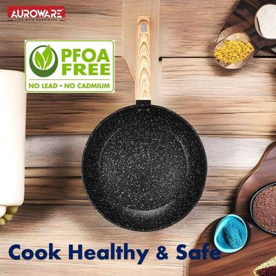 Auroware 5 Piece Non Stick Cookware Set, Forged Aluminium, Frying pan, Saucepan with Lid, Wok pan with Lid, Dishwasher Safe, PFOA Free, Durable and Strong Frypan