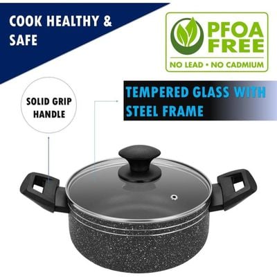 Auroware Non Stick Pack of 2 Frying Pan and Casserole with Lid Pressed Aluminium Dishwasher Safe, Strong and Durable PFOA Free frypan