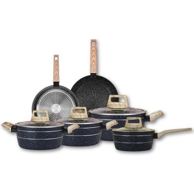 Auroware 18 Piece Non Stick Cookware Set Forged Aluminium, Frypan, Casserole with Lid, Wok Pan with Lid, Saucepan with Lid and Kitchen Utensils, Dishwasher Safe