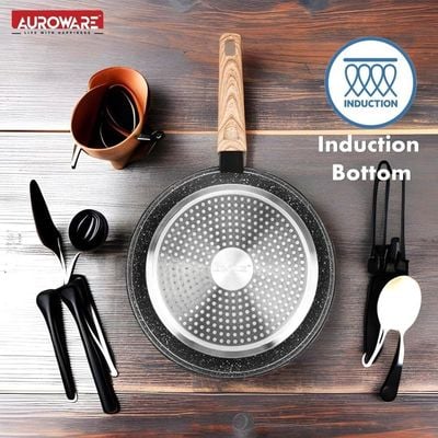 Auroware 18 Piece Non Stick Cookware Set Forged Aluminium, Frypan, Casserole with Lid, Wok Pan with Lid, Saucepan with Lid and Kitchen Utensils, Dishwasher Safe