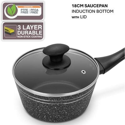 Auroware 5 Piece Non Stick Cookware Set Frying pan Casserole with Lid Sauce pan with LidInduction Bottom Three Layer coating