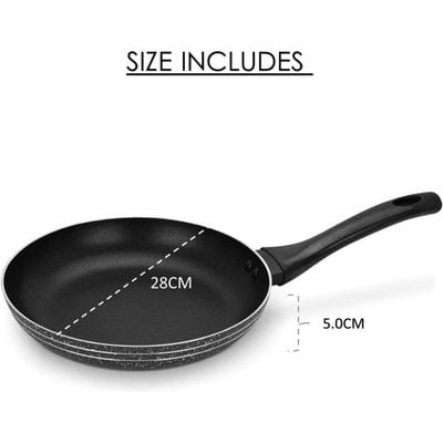 Auroware 28CM Non-Stick Cm Round Fry Pan Black, Long lasting Aluminum Durable Three Layer Coating, Induction Cook Bottom, Strong Handle