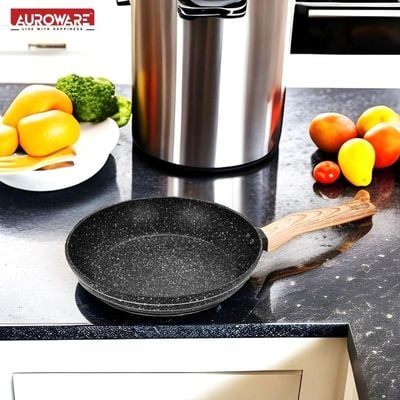 Auroware 24CM Non Stick Fry pan Black, Forged Aluminium, 3 Layer Marble Coating, Kitchen Dishwasher Safe, PFOA Free, Healthy cook and Safe