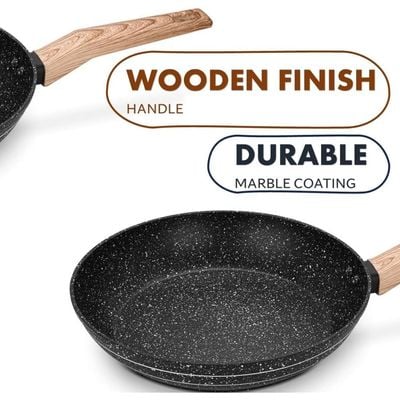 Auroware 28CM Non Stick Fry pan Black, Forged Aluminium, 3 Layer Marble Coating, Kitchen Dishwasher Safe, PFOA Free, Healthy cook and Safe