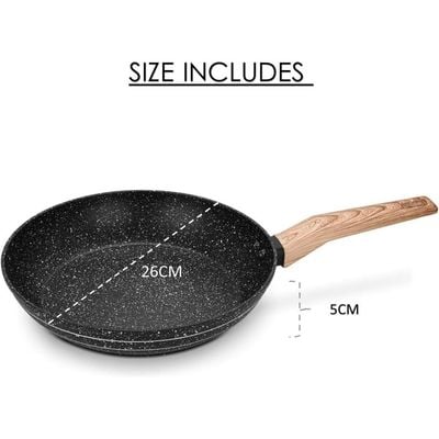 Auroware 26cm Non Stick Fry pan Black, Forged Aluminium, 3 Layer Marble Coating, Kitchen Dishwasher Safe, PFOA Free, Healthy cook and Safe