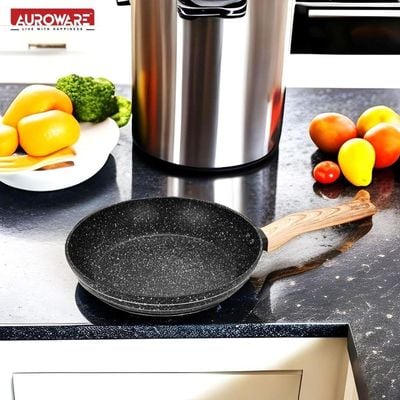 Auroware 24 CM Non Stick Wok Pan with Lid Black, Forged Aluminium, Dishwasher safe, High grade material, kitchen cooking Long lasting